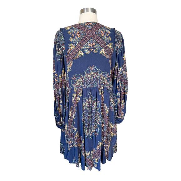 FREE PEOPLE Girl Talk Hi-Low Tunic Dress Midnight 3/4 Balloon Sleeve Medium EUC - Picture 3 of 9